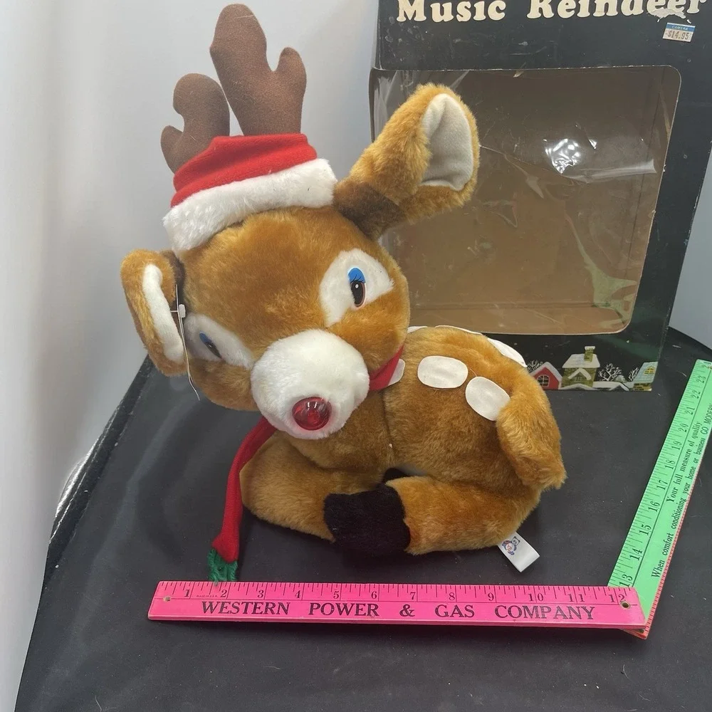 Vintage Christmas young reindeer‎ Fawn red nose plush 14 inch With Box